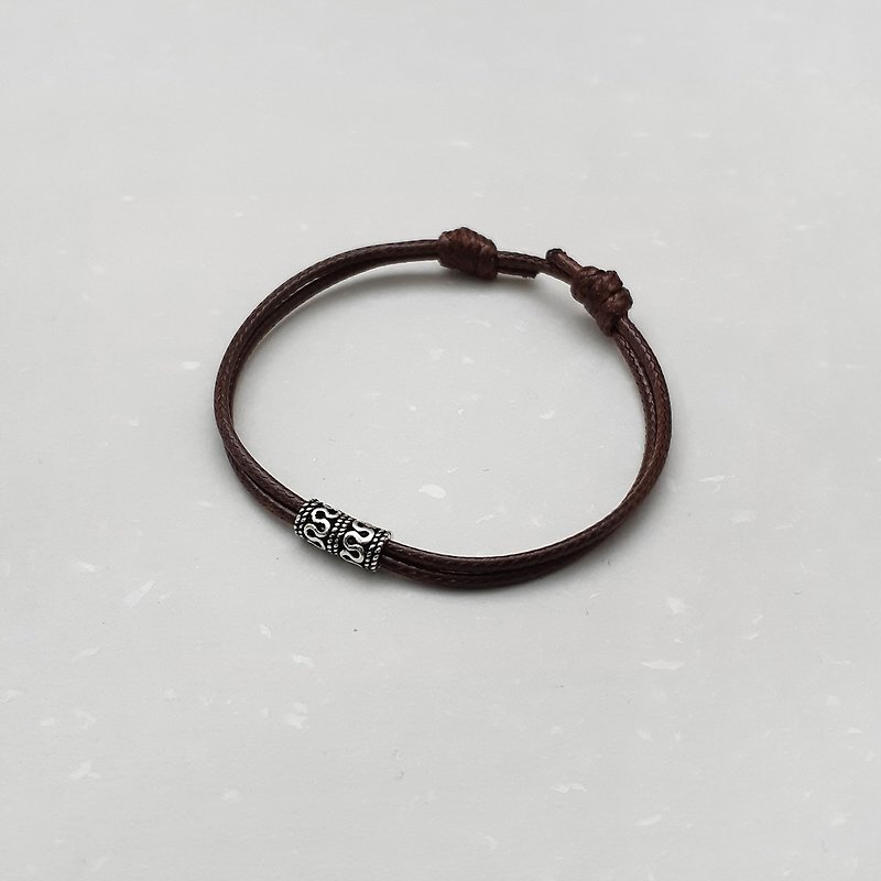 Wax wire bracelet s925 sterling silver hollow tube (black) Wax rope thick rope - สร้อยข้อมือ - วัสดุอื่นๆ สีนำ้ตาล