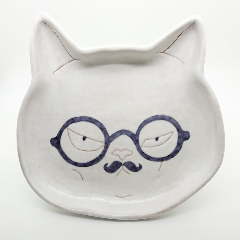 [Attitude so what] cat gentleman shallow dish - Small Plates & Saucers - Pottery White
