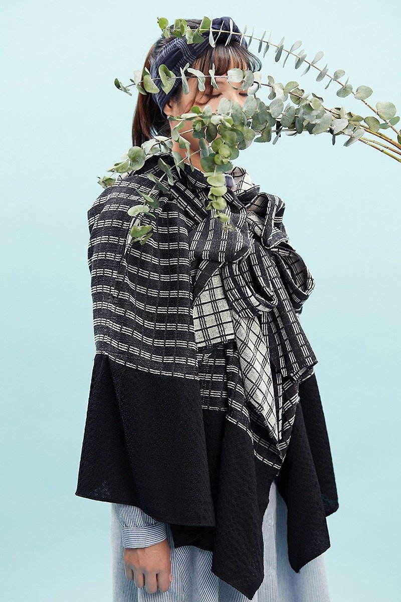 Checkered snow tufted Usnea shape blouse shawl on the rye field - Overalls & Jumpsuits - Wool Black