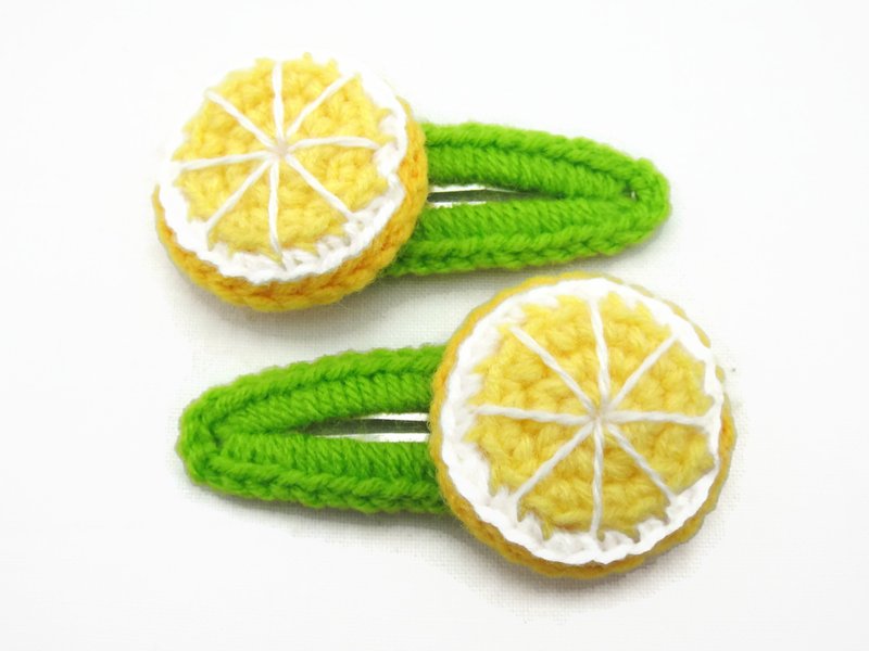 Crochet Snap Clip Hair Clip Accessories - Lemon Fruit - 髮夾/髮圈 - 聚酯纖維 黃色