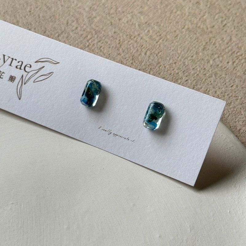 aLyrae handmade jewelry | Multi-sided series ear needle earrings medical steel square Gemstone calm blue - Earrings & Clip-ons - Plastic Blue