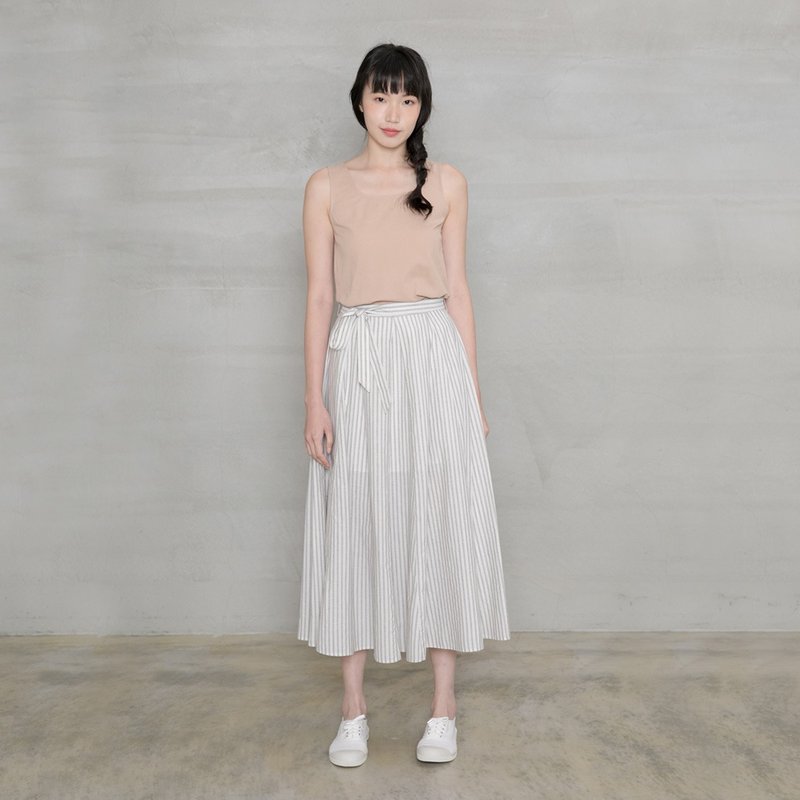 漫遊時光條紋長裙 Stay Roaming Stripe Skirt - 裙子/長裙 - 棉．麻 白色
