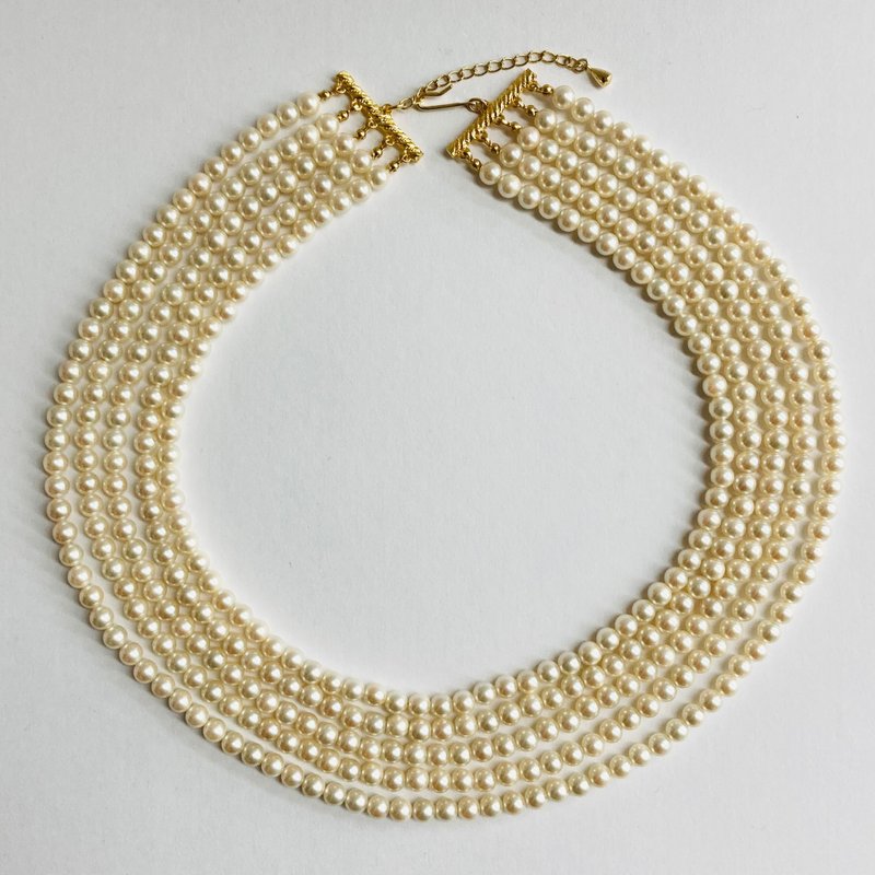 貝パール5連ネックレス/約6mm/Lt.クリームツートン/G/made in japan - 項鍊 - 貝殼 白色