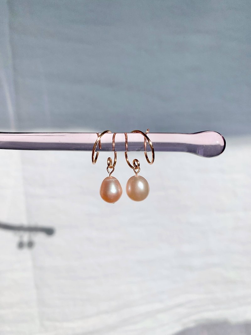 Pearl Earrings & Clip-ons Orange - Ariel Spiral Hoop Dangle Pearl Earrings - 14KGF