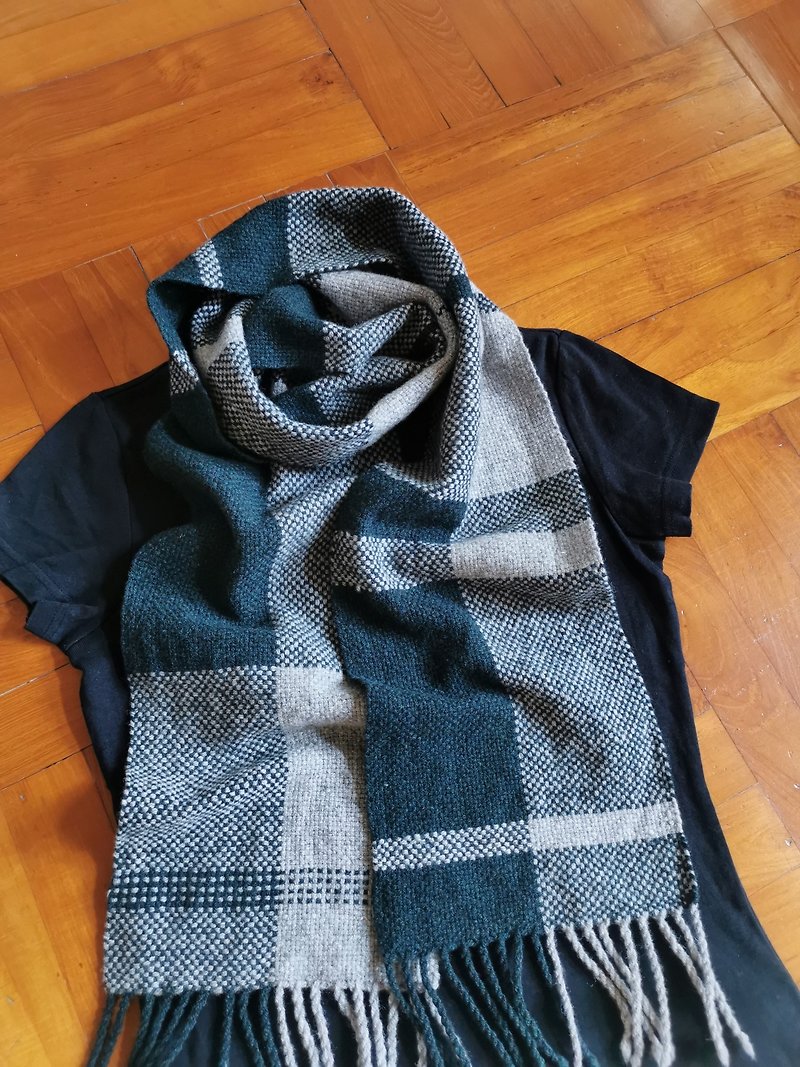 Handwoven by Carina | 手織50牦牛絨50美麗諾羊毛圍巾 - 圍巾/披肩 - 羊毛 藍色