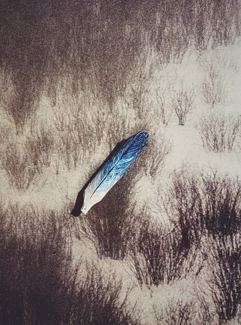 Woodcut Hand Painted Pendant - Feather - อื่นๆ - ไม้ สีน้ำเงิน