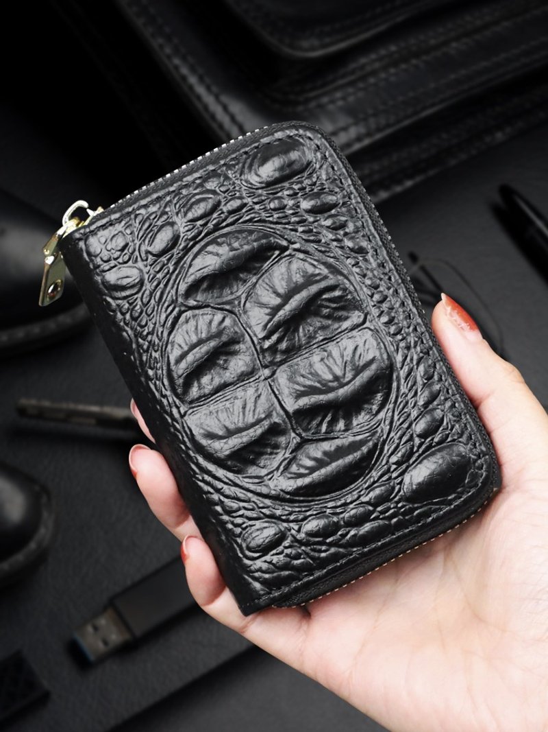 12 Cards Holder Case Genuine Leather Credit Card Wallet With Zipper Coin Purse - Card Holders & Cases - Genuine Leather Black