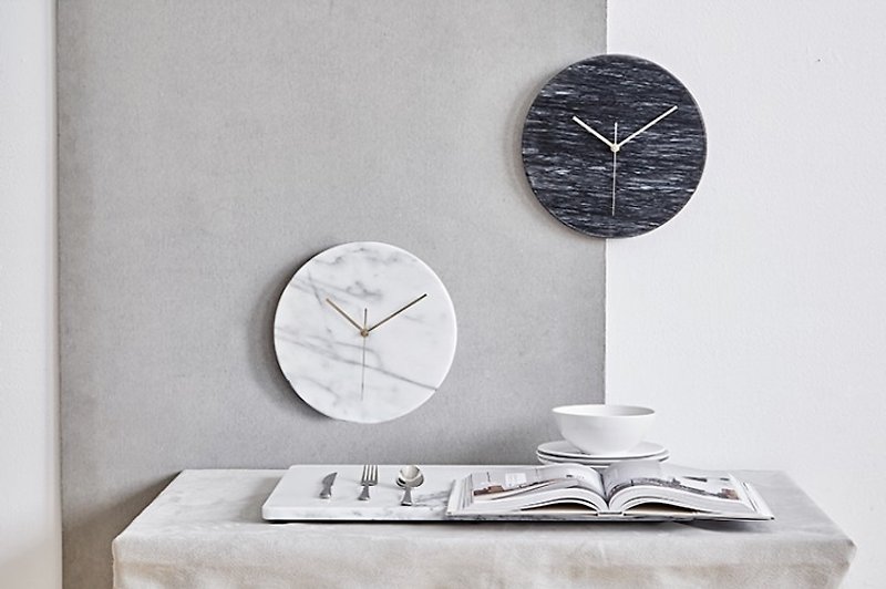 天然大理石時鐘【簡約白】 歐美風居家大器時尚藝術品味裝飾掛鐘 - 時鐘/鬧鐘 - 石頭 白色