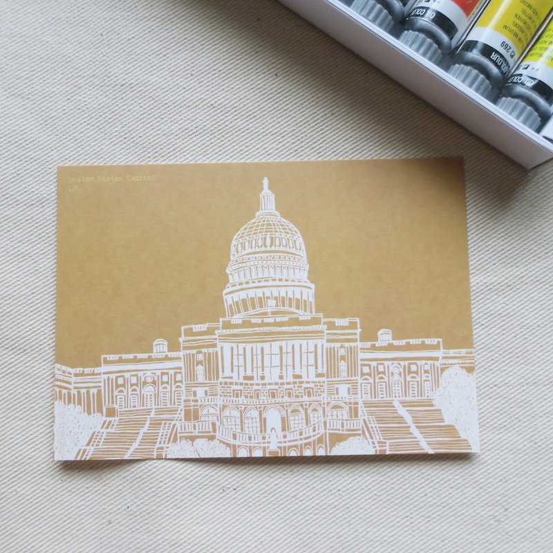 Travel landscape United States-Capitol / Illustrated postcard - การ์ด/โปสการ์ด - กระดาษ สีนำ้ตาล