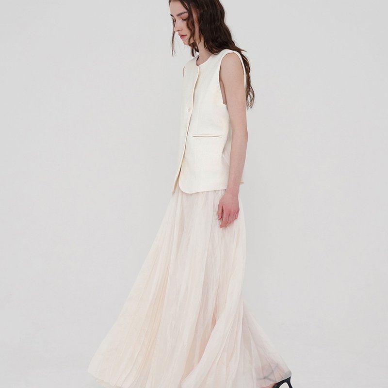 Korea sisterhood, Pleated long skirt - Ivory - 裙子/長裙 - 其他材質 白色