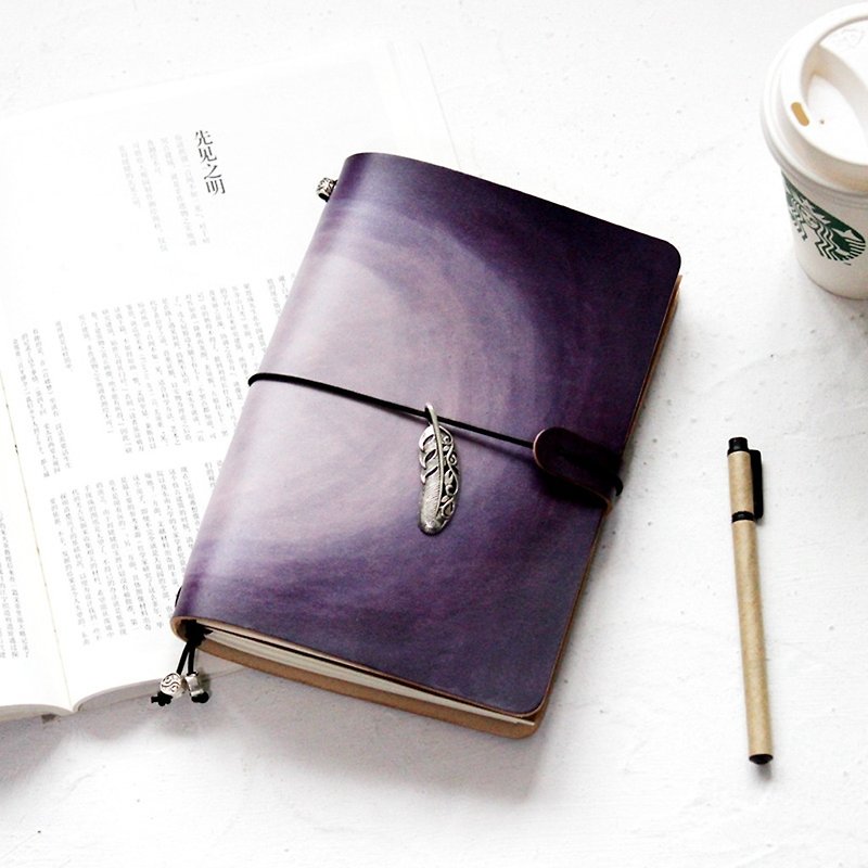 紫色暈染 牛皮筆記本/日記本/旅行本/記事本 可客製化 交換禮物 - 筆記簿/手帳 - 真皮 紫色