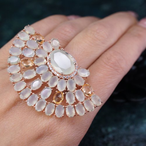 Edith Art & Jewellery 翩翩 - 澳洲玉 黃水晶 純銀 電18K 玫瑰金 戒指