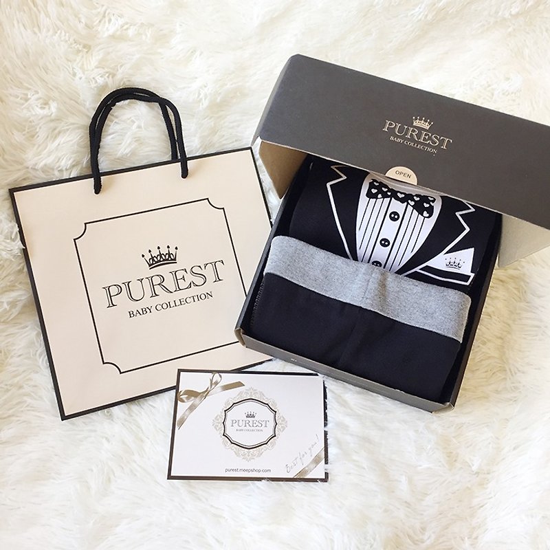 PUREST Little Gentleman Fully Armed Black Suit Baby Moon Gift Set Baby Newborn Gift - Baby Gift Sets - Cotton & Hemp 