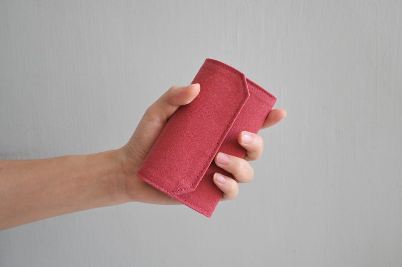 Brick red Canvas Coin/Card Holder Washable Paper Lightweight Money Pouch - กระเป๋าใส่เหรียญ - ผ้าฝ้าย/ผ้าลินิน สีแดง