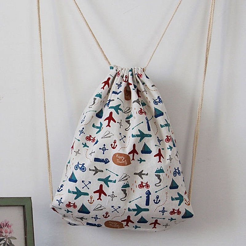 Customized Drawstring Backpack Bag Happy Holidays Cotton Linen Storage Bag Drawstring Bag - กระเป๋าเป้สะพายหลัง - ผ้าฝ้าย/ผ้าลินิน หลากหลายสี