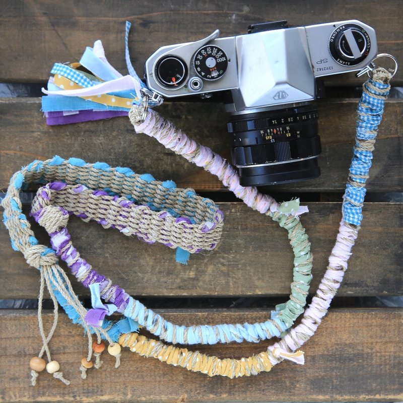 New color/torn cloth hemp string hemp camera strap #9/double ring - Lanyards & Straps - Cotton & Hemp Multicolor