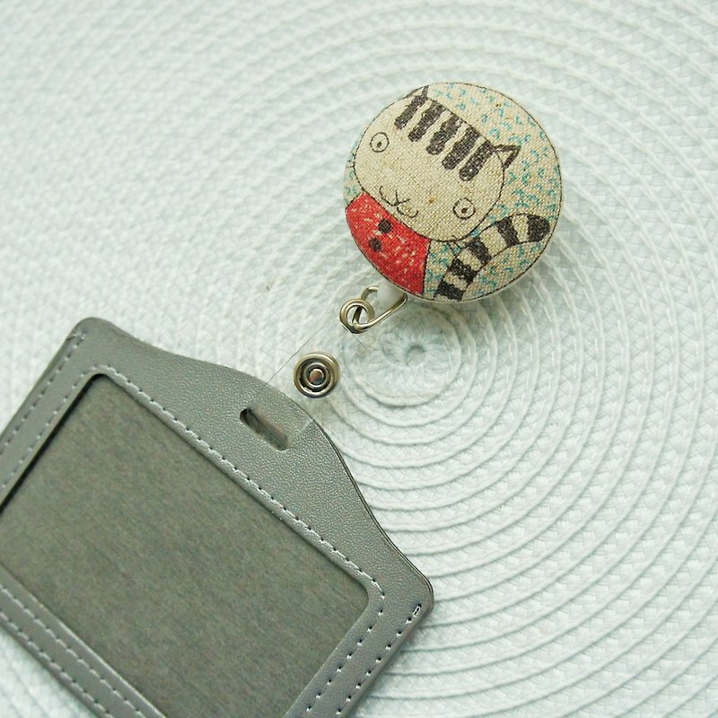 Lovely [Japanese cloth] Cat retractable buckle + card holder, leisure card, ID holder - ID & Badge Holders - Cotton & Hemp Gray