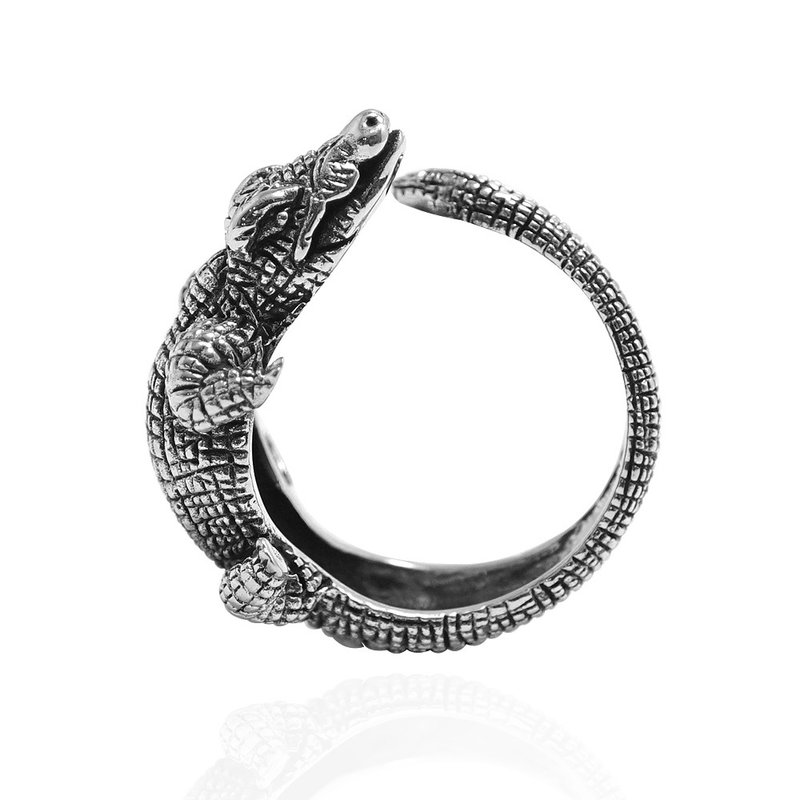 Small Silver crocodile animal shape three-dimensional carving sterling silver ring | ring recommended crocodile (single price) - แหวนทั่วไป - เงินแท้ สีเงิน