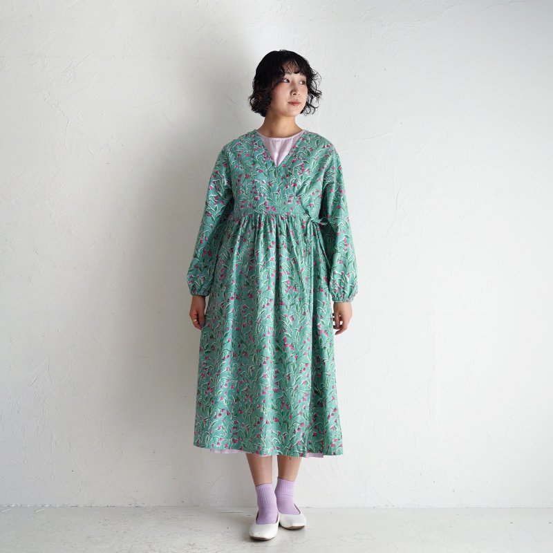 コットンカディカシュクールワンピースBranch / green - 洋裝/連身裙 - 棉．麻 綠色