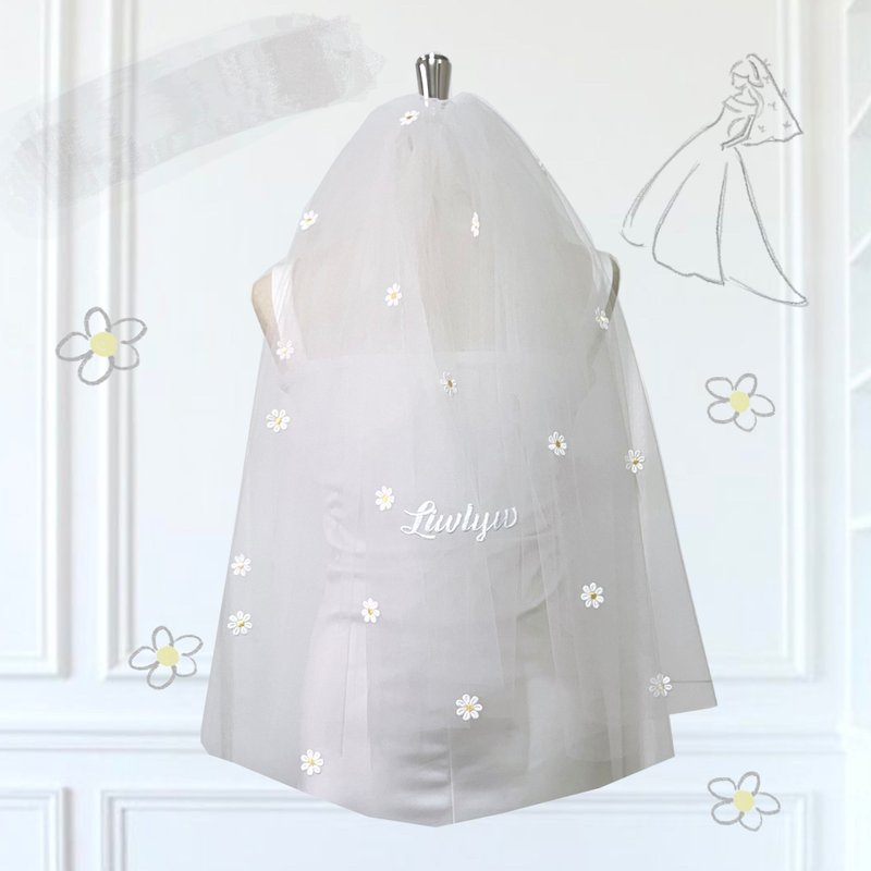 Classic Daisy Veil : Wedding bridal veil - 髮圈/髮夾 - 繡線 