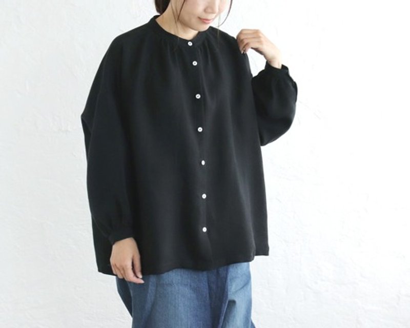 Pinkoi Proxy Purchase - Gauze-like soft Linen band collar gathered blouse (black) TP33 - Women's Tops - Cotton & Hemp 