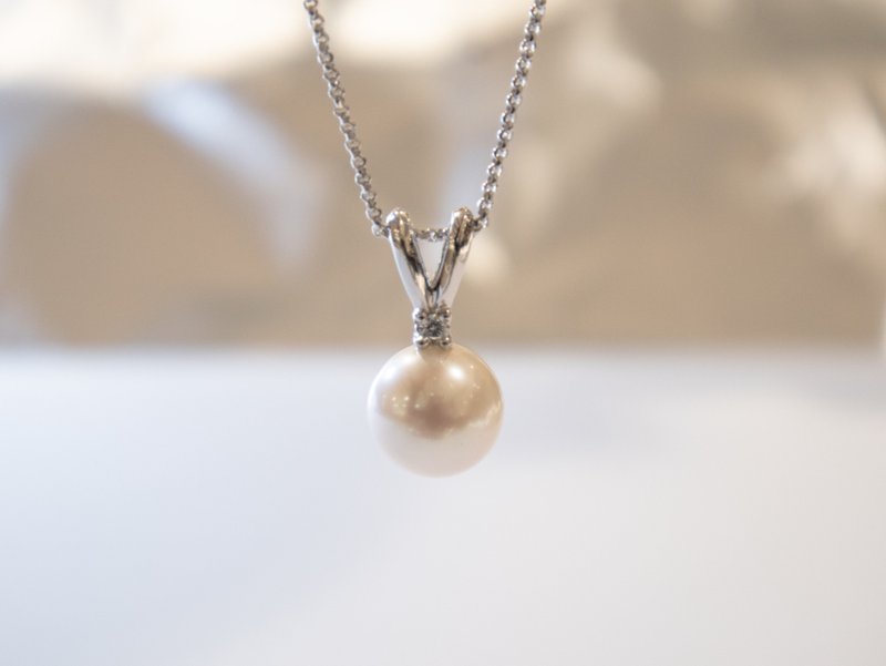 925純銀正圓11.5-12mm天然淡水珍珠免仔耳閃石-吊墜項鍊 - 項鍊 - 珍珠 白色