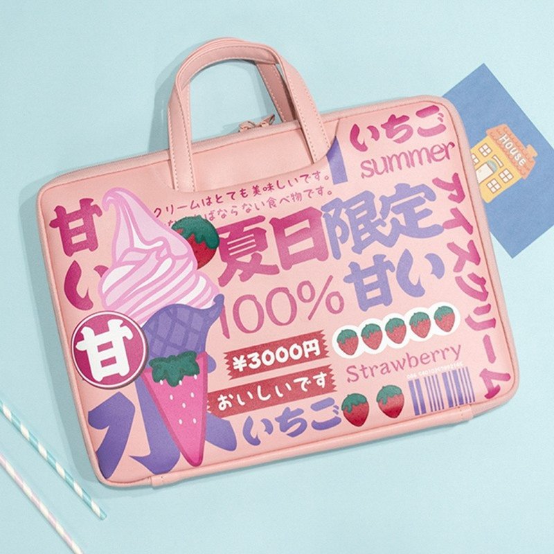 Strawberry ice cream laptop bag computer bag handbag computer protection - กระเป๋าแล็ปท็อป - หนังเทียม 