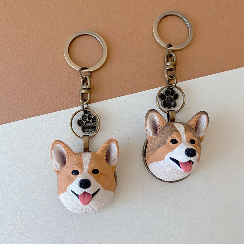 Q version of Corgi Keychain / Dog Keychain [Free printing in both Chinese and English] - ที่ห้อยกุญแจ - เรซิน สีส้ม