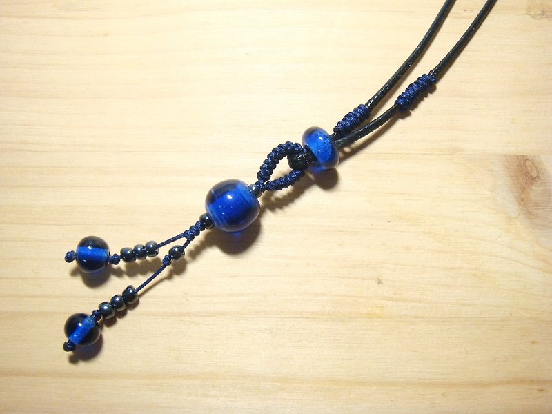 柚子林琉璃 - 冬季的水珠 - 長項鍊 - 可自由調長度 - 長頸鍊 - 玻璃 藍色