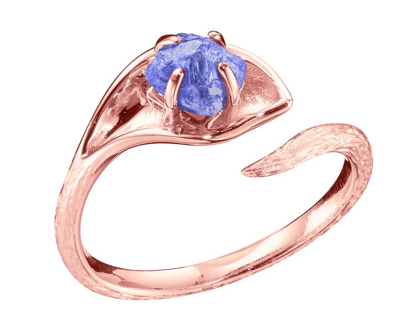 坦桑石14k金馬蹄蓮戒指 海芋花原石訂婚戒指 樹紋原礦求婚戒指 - 對戒 - 貴金屬 紫色