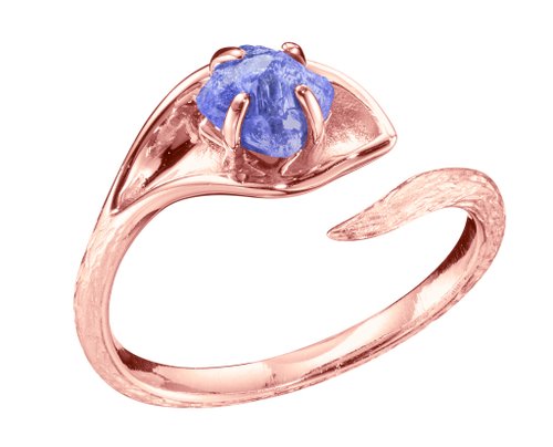 Majade Jewelry Design 坦桑石14k金馬蹄蓮戒指 海芋花原石訂婚戒指 樹紋原礦求婚戒指