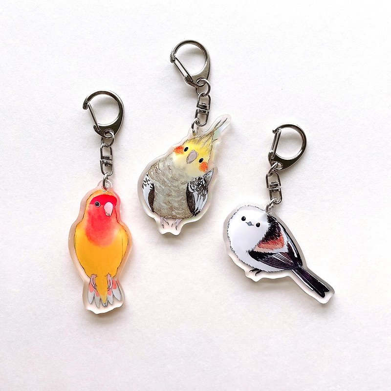 Rolia's handmade parrot/long-tailed tit double-sided Acrylic pendant - Keychains - Acrylic 