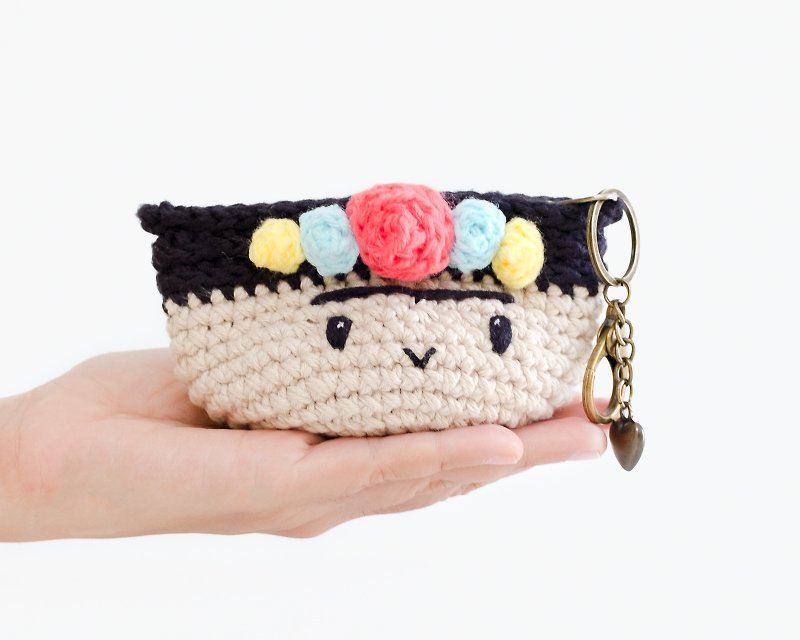 Crochet coin purse - Frida Kahlo No.2/ mini bag, crochet bag, flowers, colorful. - Coin Purses - Cotton & Hemp Multicolor