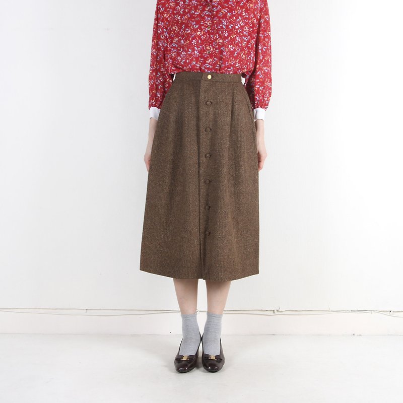 Ancient】 【egg plant forest tree round wool vintage skirt - Skirts - Wool Brown