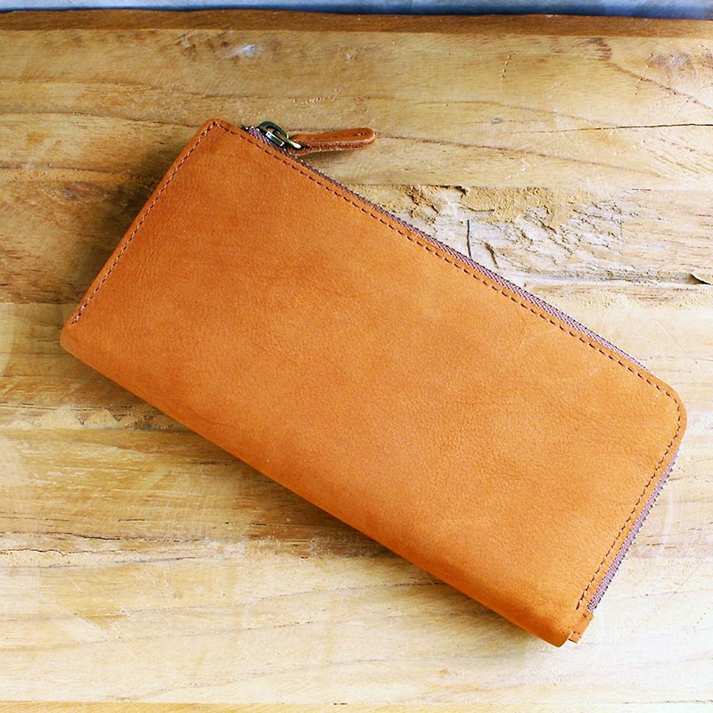 Leather Wallet - X1 - Tan (Nubuck Cow Leather)/ Mobile Phone Bag / Long Wallet - Wallets - Genuine Leather Brown