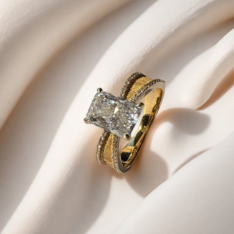 Vintage Brushed Finish Diamond Ring - General Rings - Precious Metals Yellow