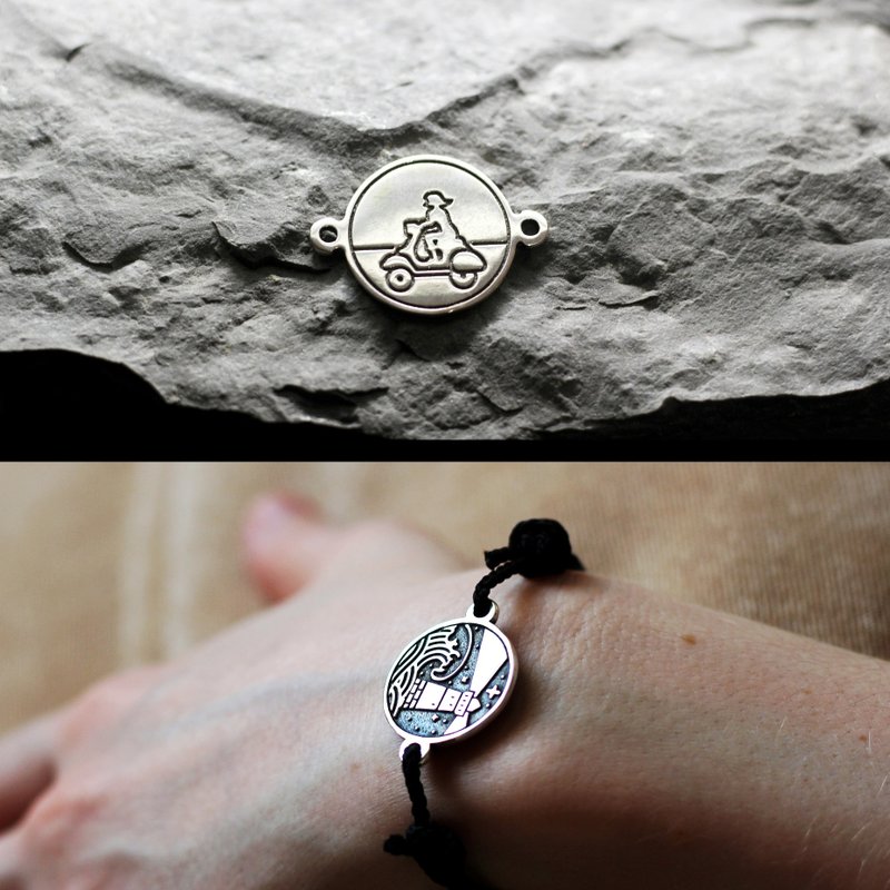 Old-style Scooter motorbike traveller symbol silver bracelet. Romantic bike - 手鍊/手環 - 純銀 銀色
