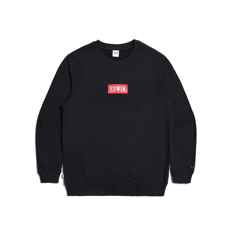 EDWIN Plus Size BOX LOGO Embroidered Thick Long Sleeve T-Shirt - Men's (Black) #Top - Unisex Hoodies & T-Shirts - Cotton & Hemp Black