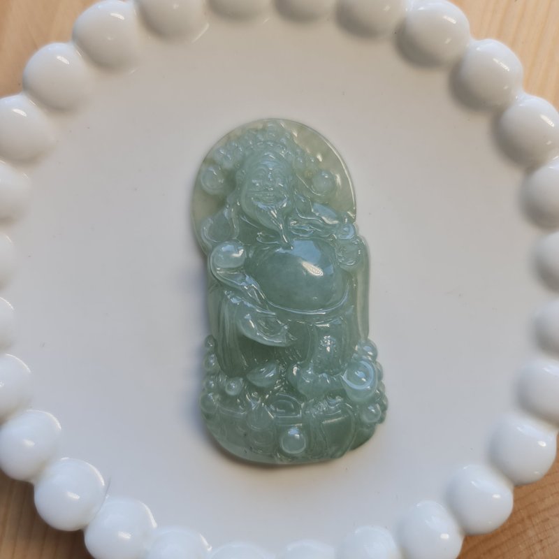 溫潤藍膠財神 | 天然緬甸玉A貨翡翠 - 吊飾/掛飾 - 玉石 