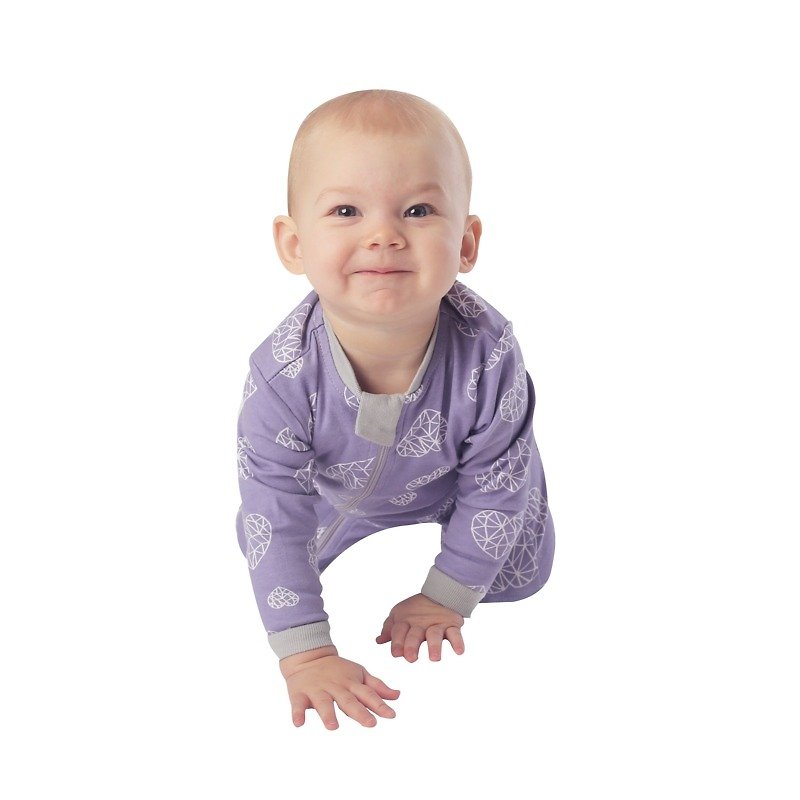有機棉雙拉鍊連身衣(夢幻之心) ZippyJamz原創設計 - 嬰兒連身衣/包被/包巾 - 棉．麻 紫色