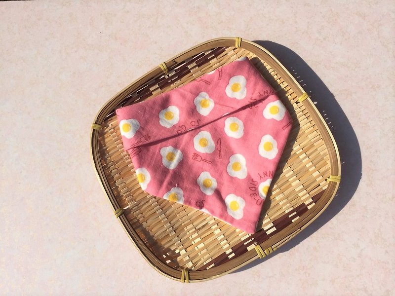 營養荷包蛋(粉紅色)/日本四層紗手工雙面三角圍兜.口水巾.領巾 - 圍兜/口水巾 - 棉．麻 粉紅色
