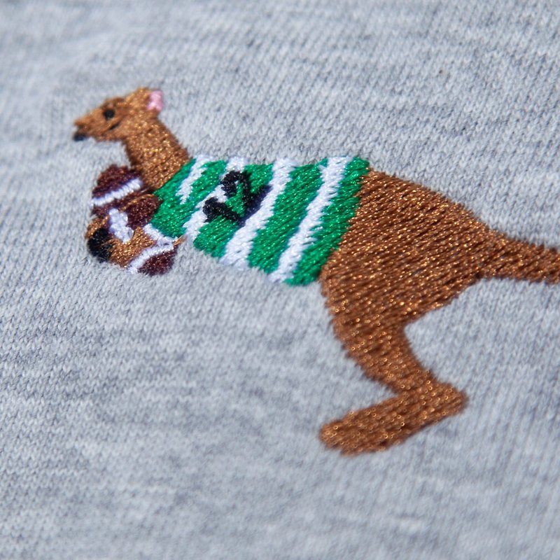 Rugby kangaroo embroidery T-shirt - เสื้อยืดผู้หญิง - ผ้าฝ้าย/ผ้าลินิน สีเทา