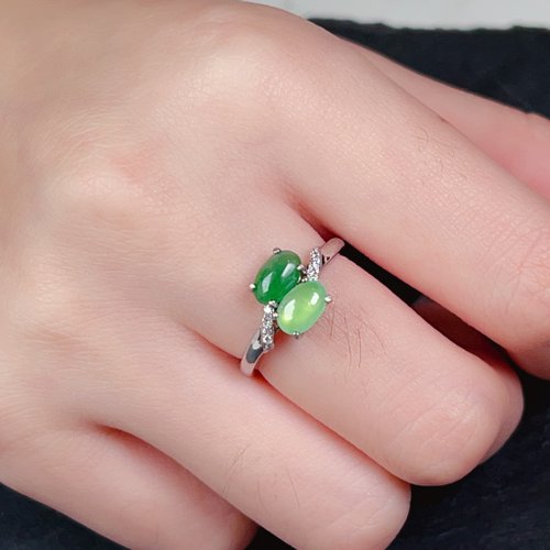 瓔珞珠寶盒 E.L.Jewelry Box 冰綠翡翠雙蛋面設計款戒指 925純銀 | 天然A貨翡翠 | 送禮