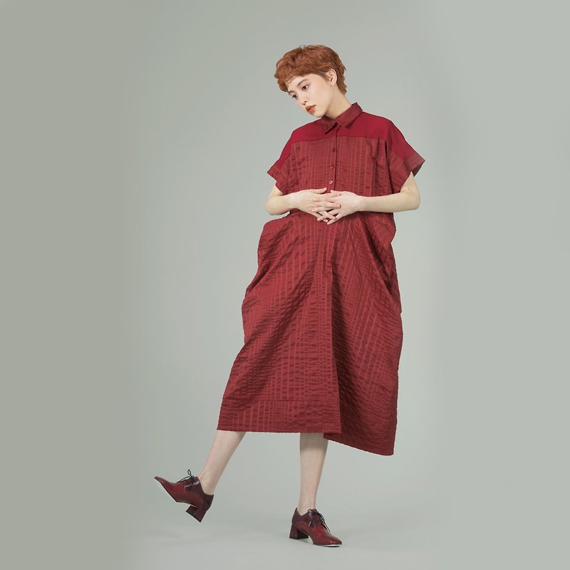 タンタン/赤のストライプのドレス - ワンピース - コットン・麻 レッド