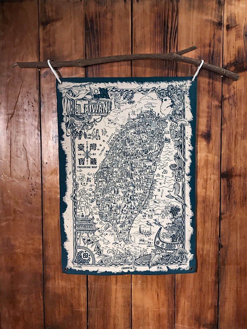 台湾の宝の地図の一部（張シアン） - ウォールデコ・壁紙 - コットン・麻 ブルー