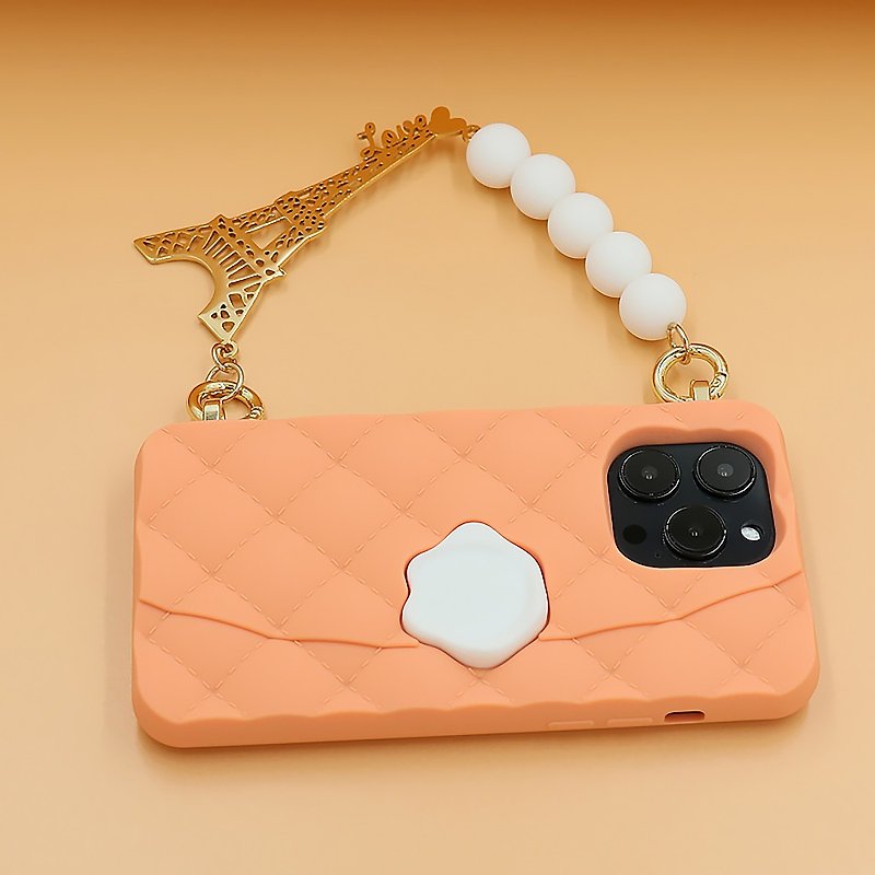 【Candies】iPhone 14 系列 - 經典小香風晚宴包 巴黎 橘 手機殼 - 手機殼/手機套 - 矽膠 橘色