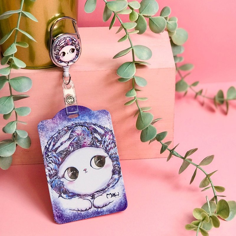 Retractable Card Holder | Identification Card Holder | Leisure Card Holder-Playful and Warm Cat - ID & Badge Holders - Faux Leather Purple