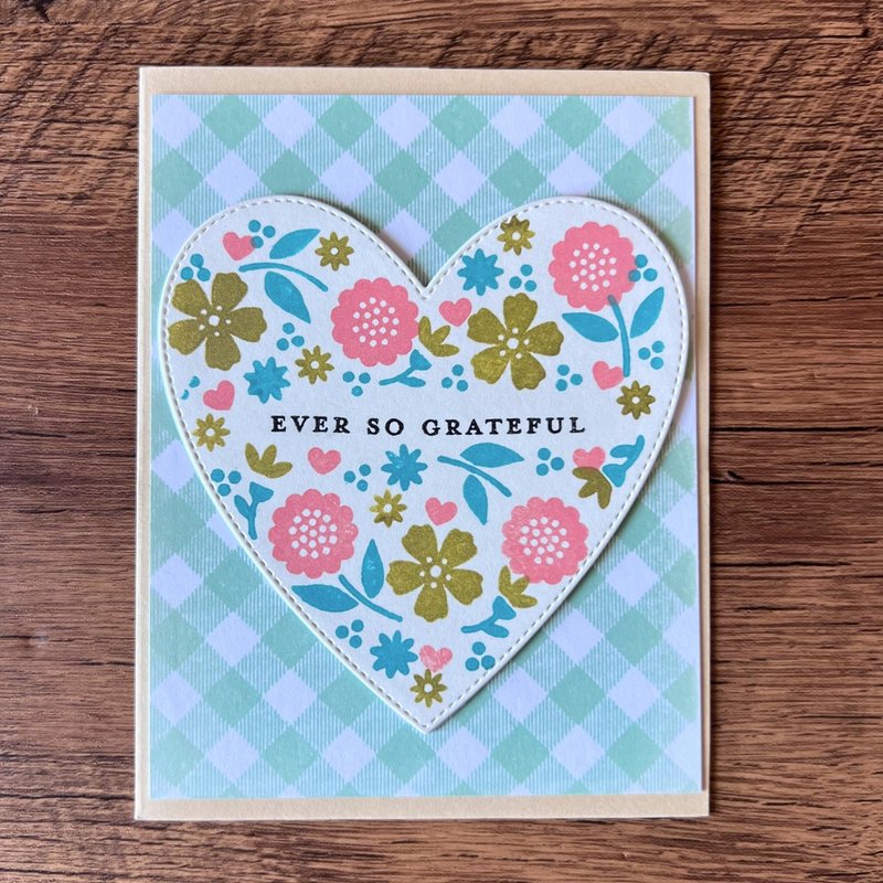 EVER SO GRATEFUL flower herated mint green plaid Thank You Card - Cards & Postcards - Paper Green