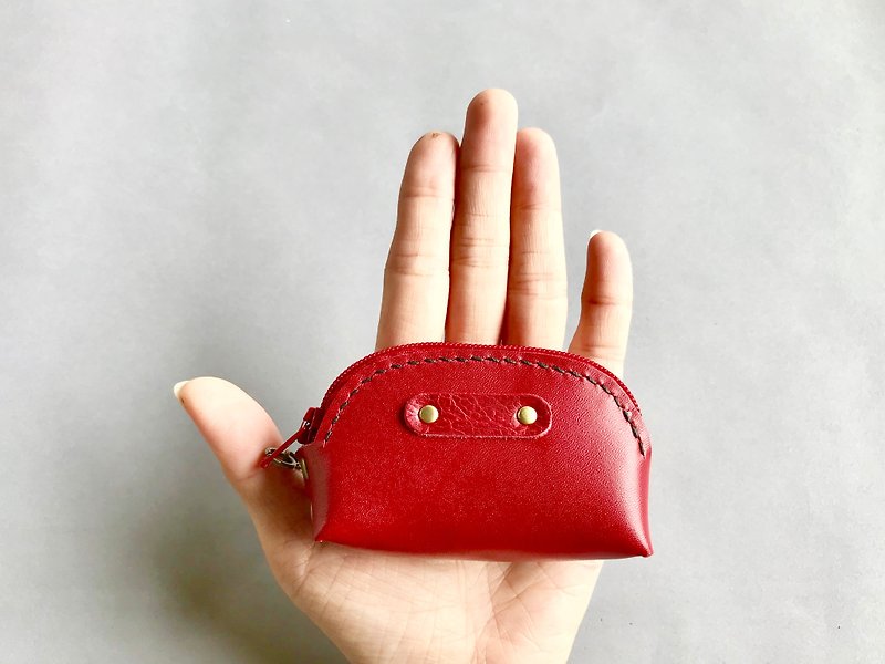 POPO│Fresh Red │ palm. Lightweight small coin purse │ real leather - Coin Purses - Genuine Leather Red
