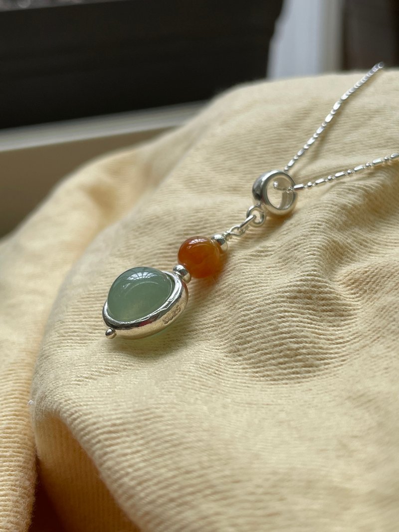 Years are quiet//Natural Jade A Goods Clear Water Red Jade 925 Silver Accessories Necklace - Necklaces - Jade 